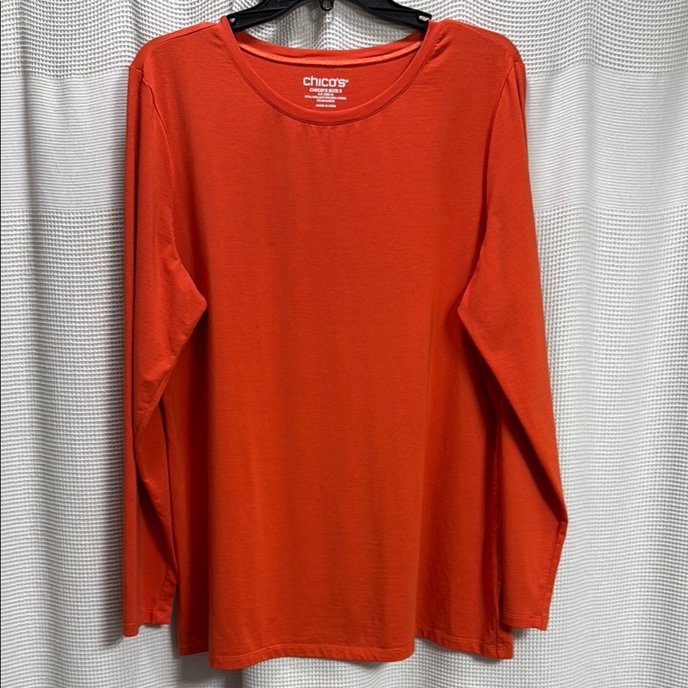 Chicos Pima Cotton T shirt  Women’s SZ XL Orange Long‎ sleeve Fall Halloween EUC